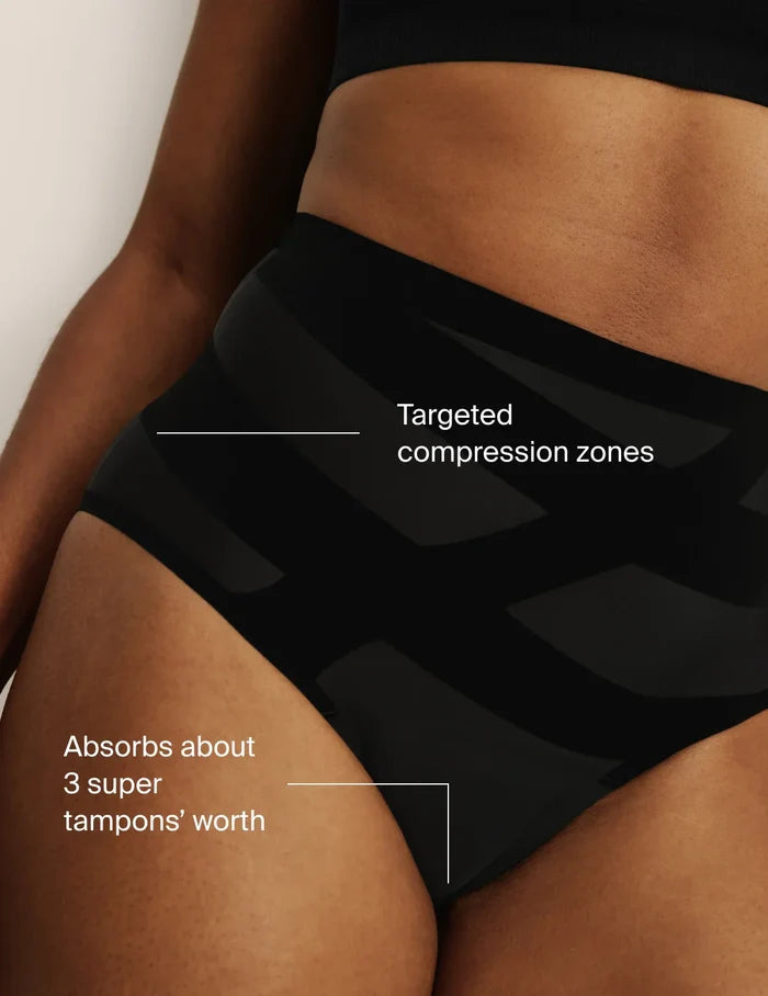 | Text on Image: Targeted compression zones. Absorbs about 3 super tampons' worth. | General