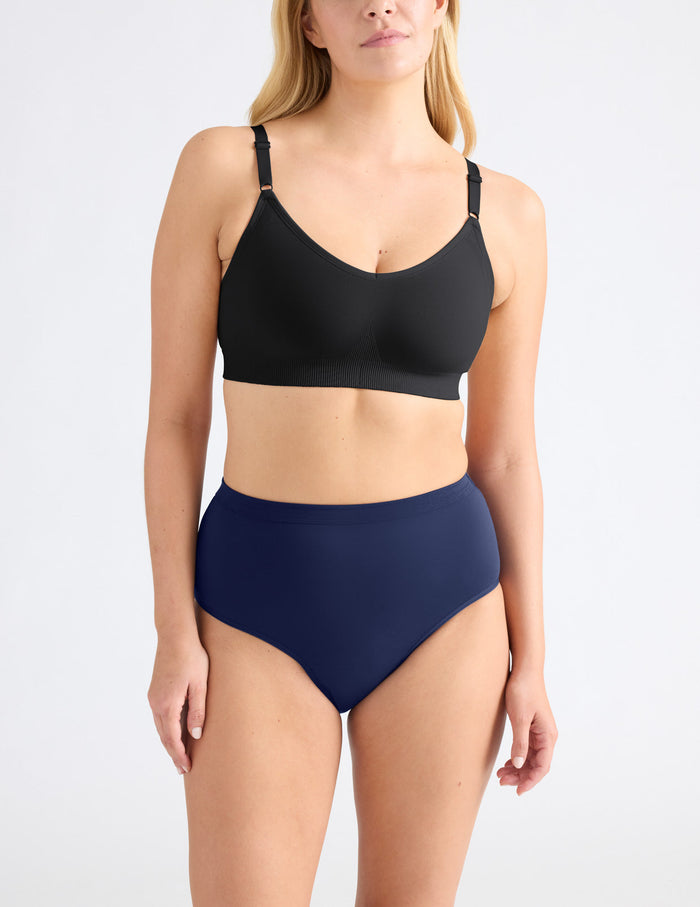 | Front view of model highlighting the coverage and fit | Midnight