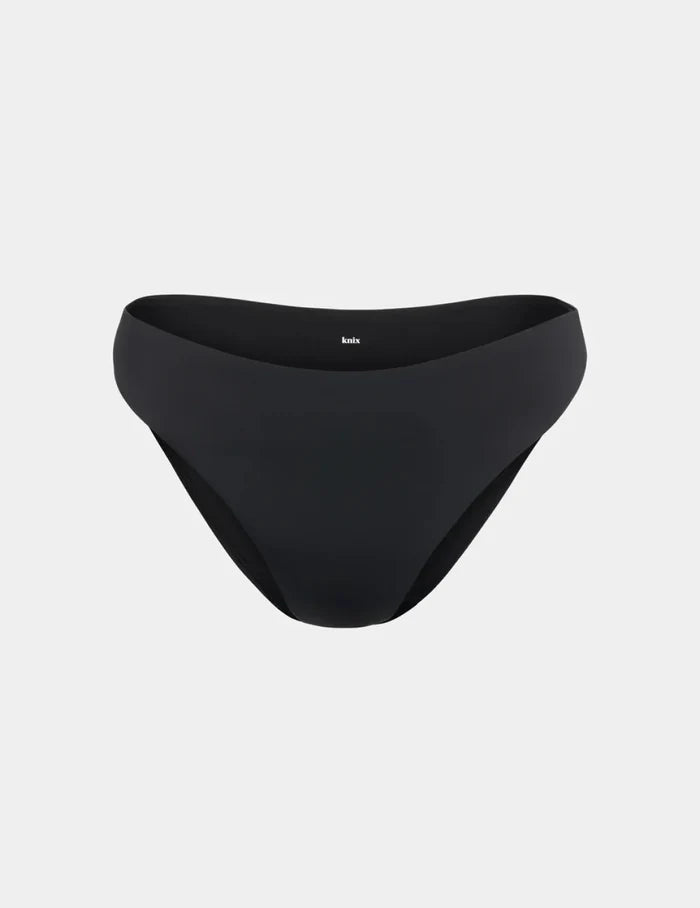| Leakproof Sculpt Bikini Swim Bottom shown front-facing against a light gray background | Black