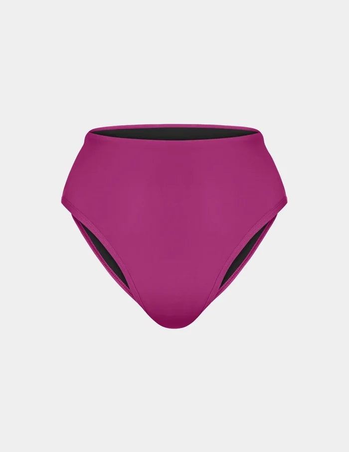 | Leakproof Sculpt High Rise Bikini Swim Bottom shown front-facing against a light gray background | Deep Orchid