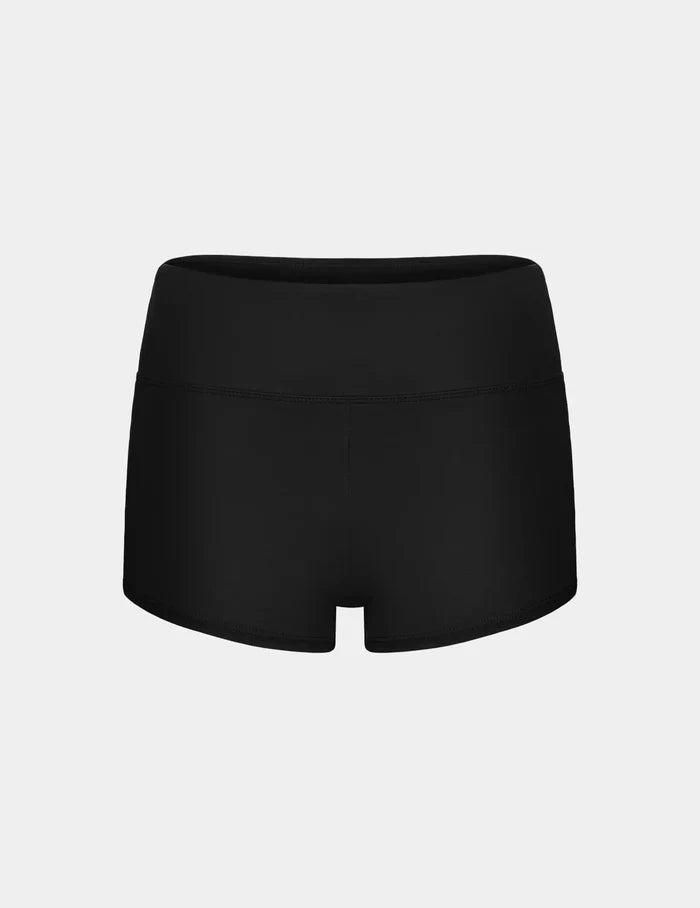 | Leakproof Sculpt Swim Short shown front-facing against a light gray background | Black