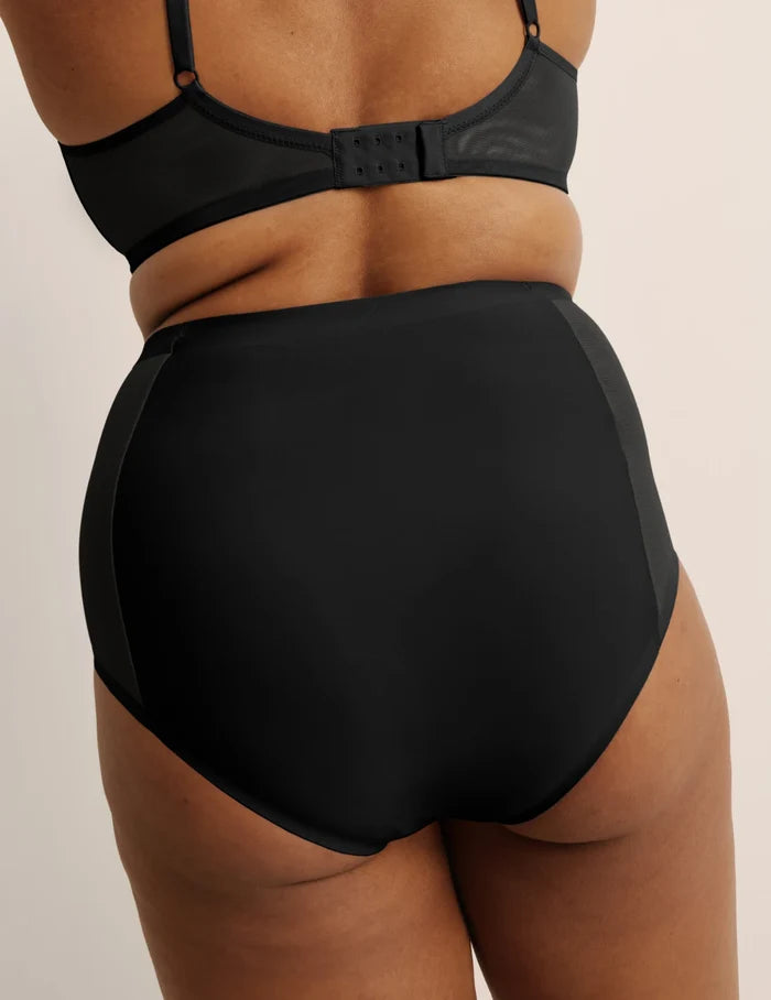 | Front view of model highlighting the coverage and fit | Black