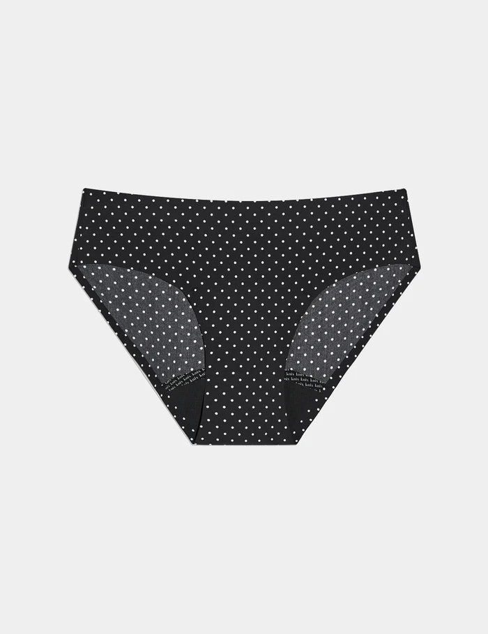 | Leakproof UltraThin No-Show Bikini shown front-facing against a light gray background | Black with White Polka Dot