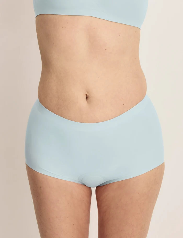 | Front view of model highlighting the coverage and fit | Blue Light