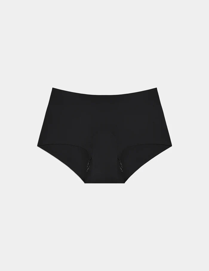 | Leakproof UltraThin No-Show Boybrief shown front-facing against a light gray background | Black