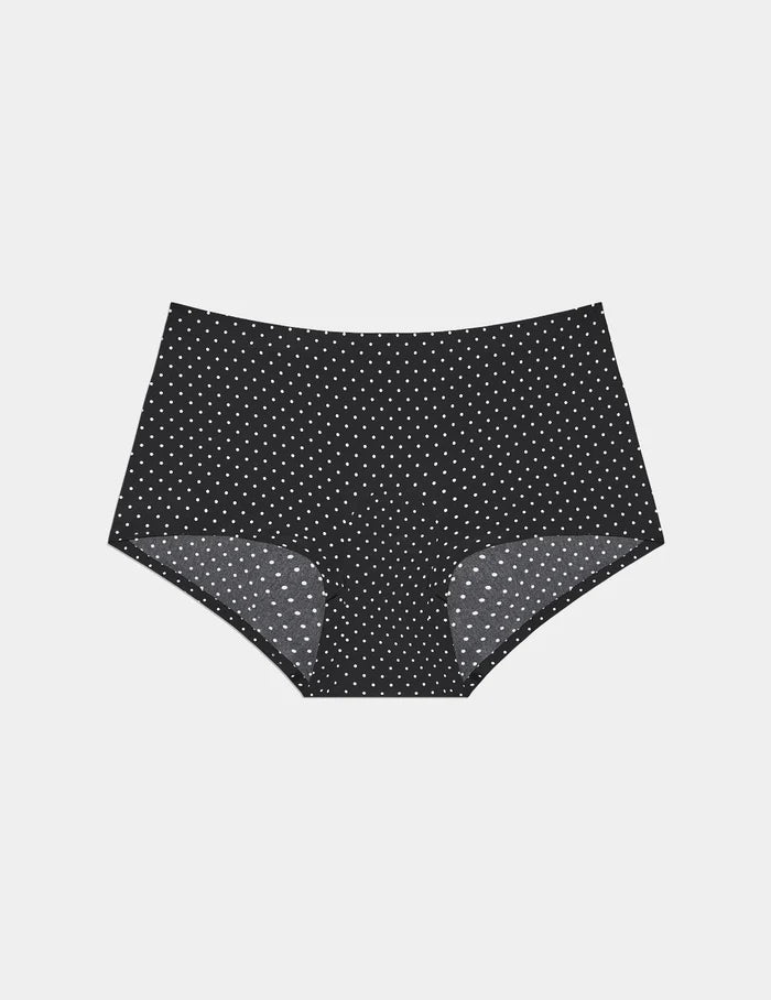 | Leakproof UltraThin No-Show Boybrief shown front-facing against a light gray background | Black with White Polka Dot