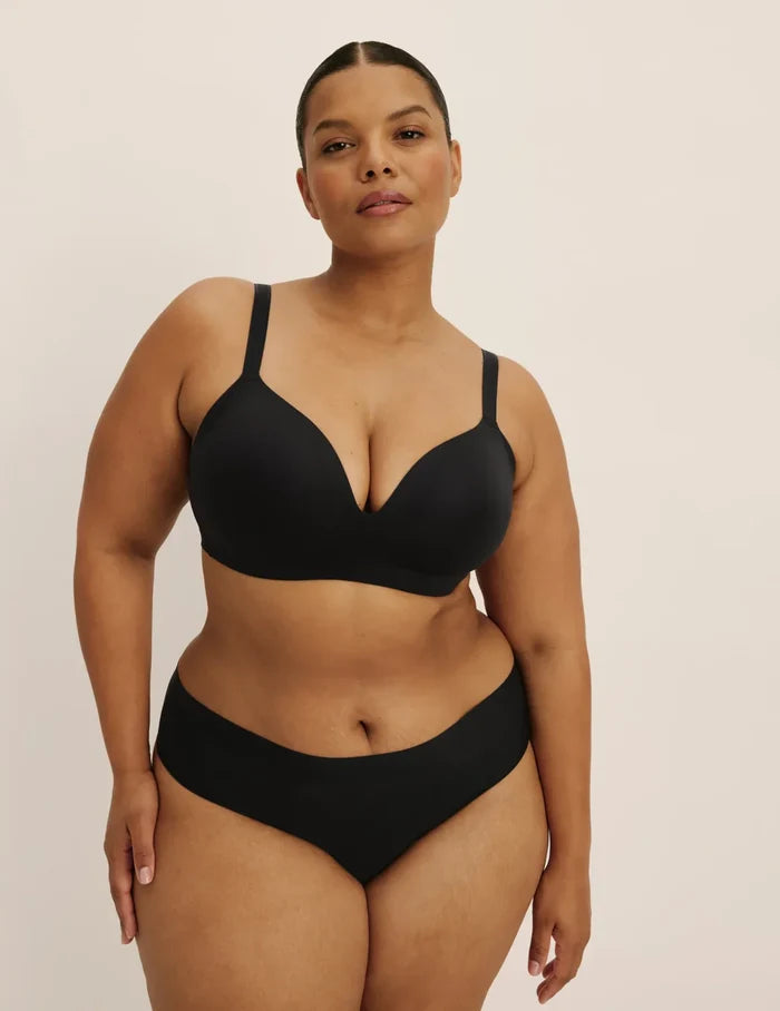 | Front view of model highlighting the coverage and fit | Black