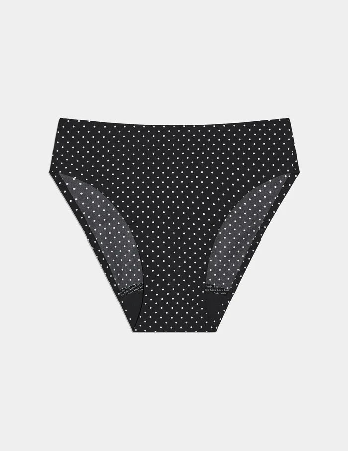 | Leakproof UltraThin No-Show French Cut shown front-facing against a light gray background | Black with White Polka Dot