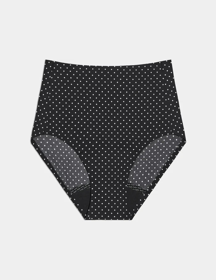 | Leakproof UltraThin No-Show High Rise shown front-facing against a light gray background | Black with White Polka Dot