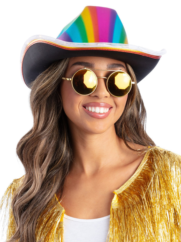 LED Light Up Metallic Cowboy Hat, Rainbow
