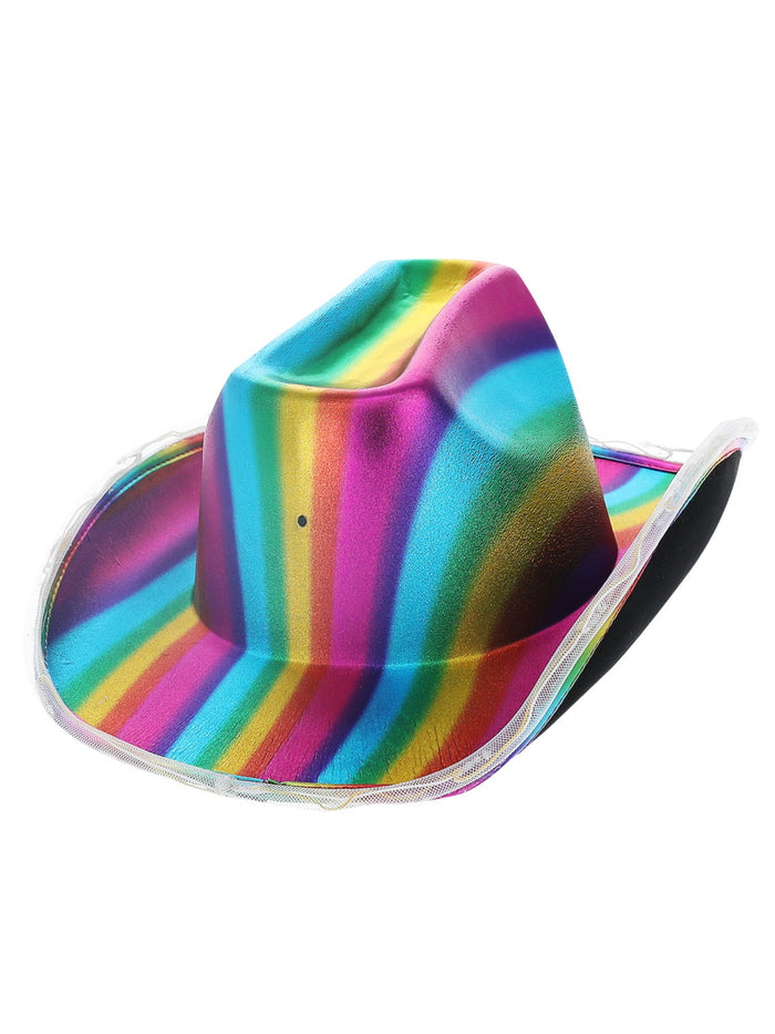 LED Light Up Metallic Cowboy Hat, Rainbow