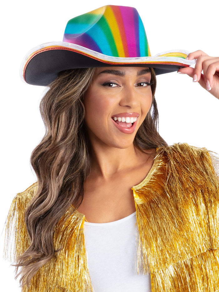 LED Light Up Metallic Cowboy Hat, Rainbow