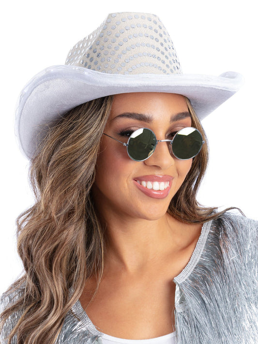 LED Light Up Sequin Cowboy Hat, Silver