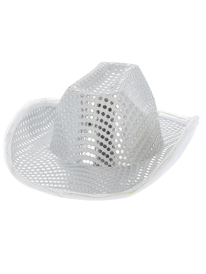 LED Light Up Sequin Cowboy Hat, Silver