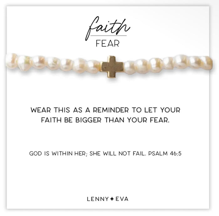 Lenny & Eva Faith Over Fear Freshwater Pearl Cross Beaded Bracelet