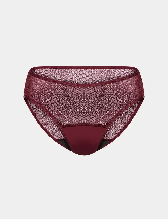 | Front view of model highlighting the coverage and fit | Dark Cherry