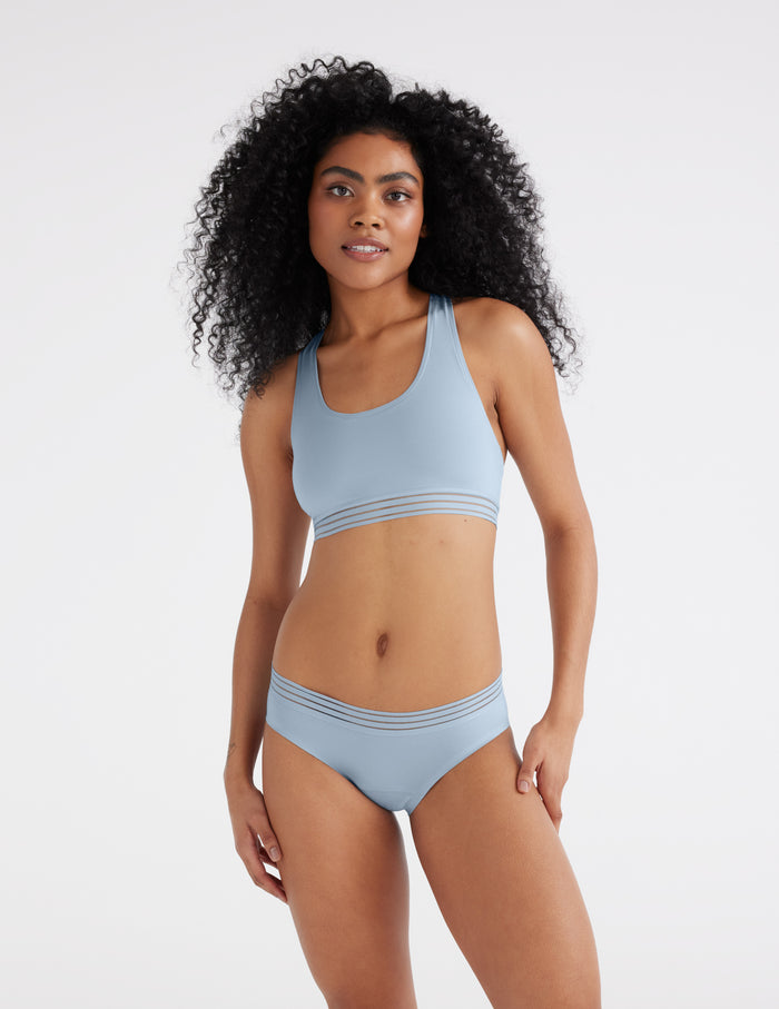 | Front view of model highlighting the coverage and fit | Endless Sky