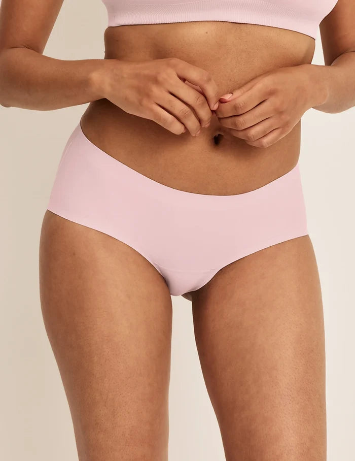 | Front view of model wearing the Light Leakproof No-Show Boyshort highlighting the coverage and smooth fit | Rose Water