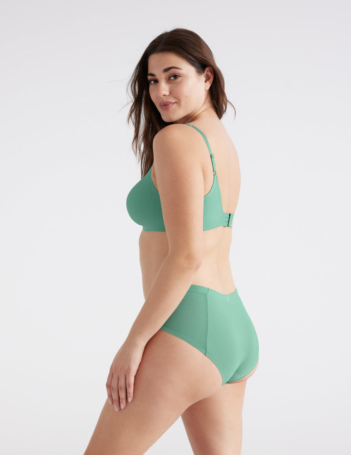 | Front view of model highlighting the coverage and fit | Pistachio