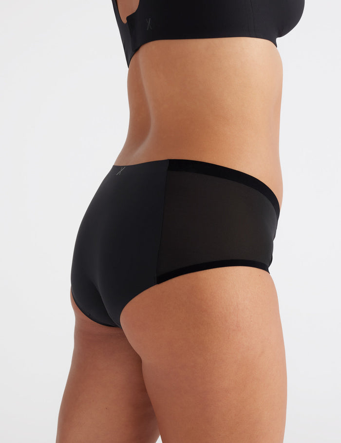 | Front view of model highlighting the coverage and fit | Black