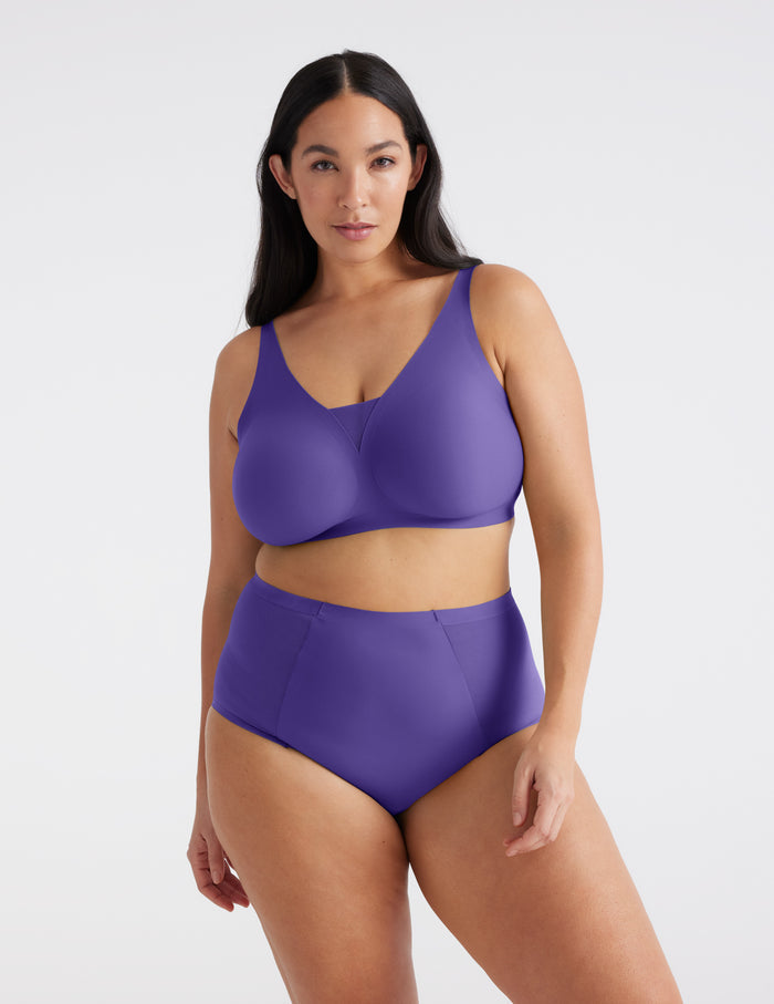 | Front view of model highlighting the coverage and fit | Periwinkle