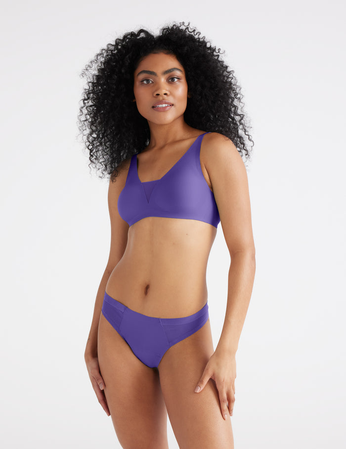 | Front view of model highlighting the coverage and fit | Periwinkle