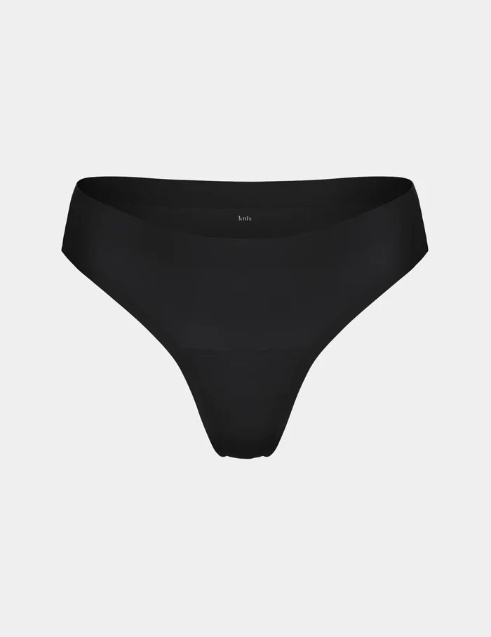 | Light Leakproof No-Show Thong  shown front-facing against a light gray background | Black