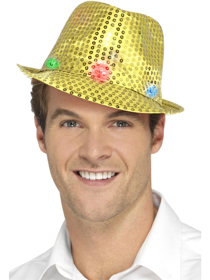 Light Up Sequin Trilby Hat, Gold