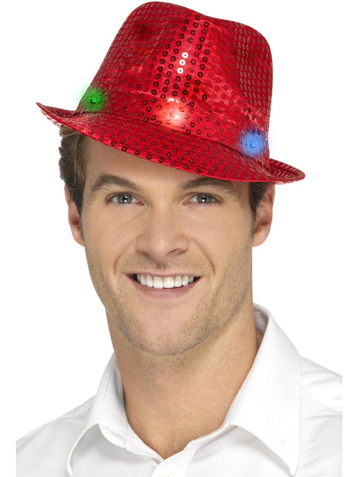 Light Up Sequin Trilby Hat, Red