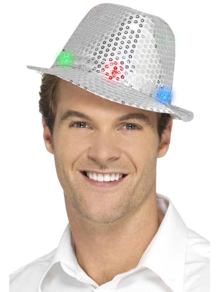 Light Up Sequin Trilby Hat, Silver