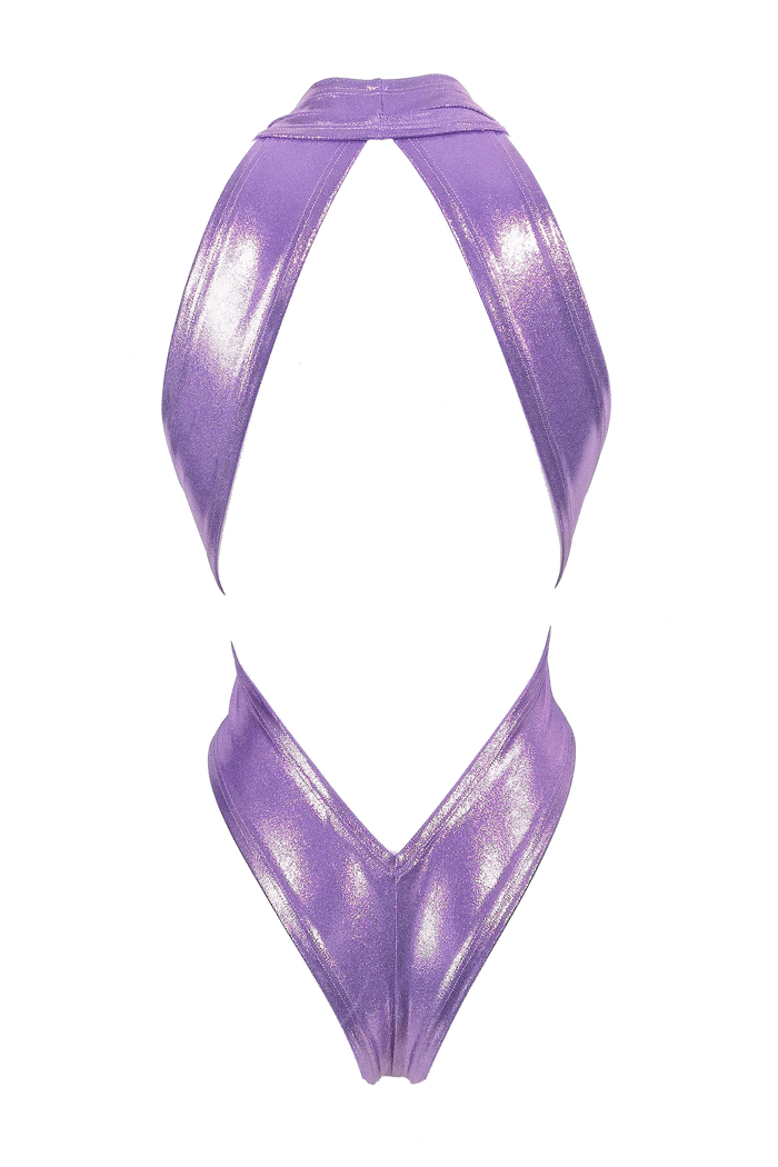 CRISS CROSS Hologram Bondage Bodysuit / RAVE Bodysuit / LILAC - EXES LINGERIE