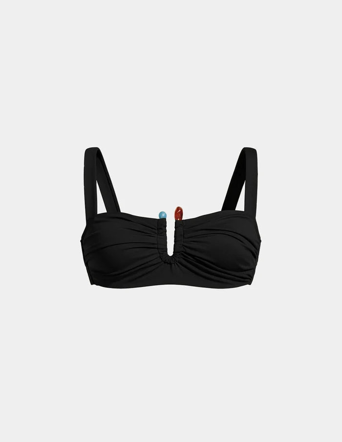 | Limited-Edition Sculpt Ruched Bikini Top shown front-facing against a light gray background | Black