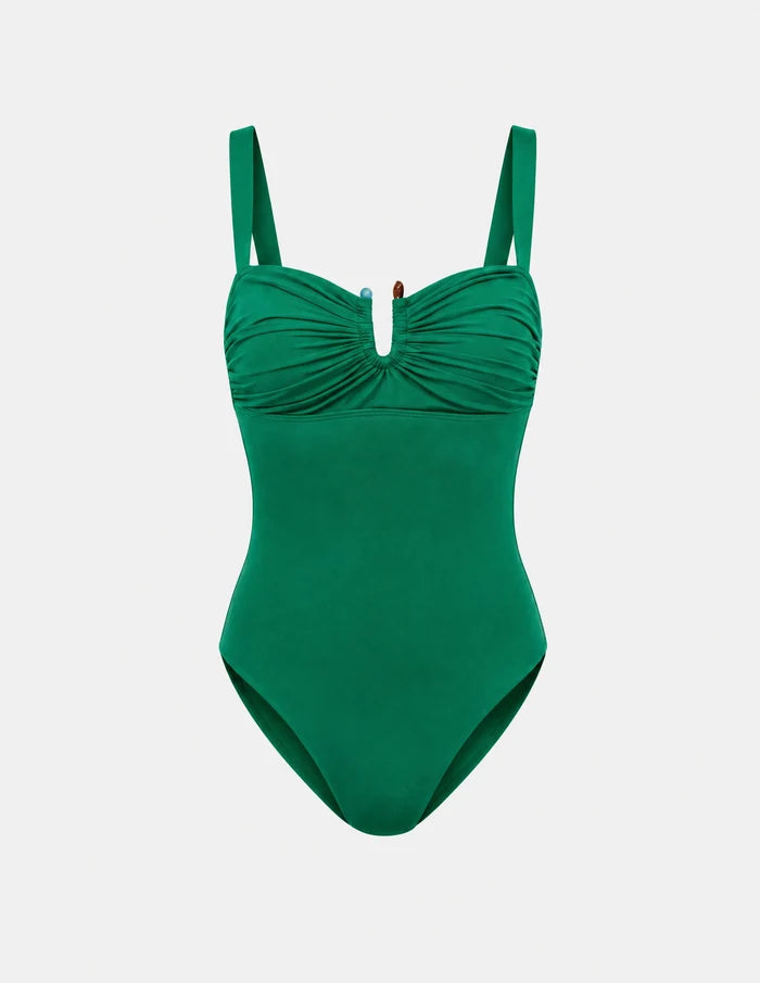 | Limited-Edition Sculpt Ruched One Piece Swimsuit shown front-facing against a light gray background | Cypress