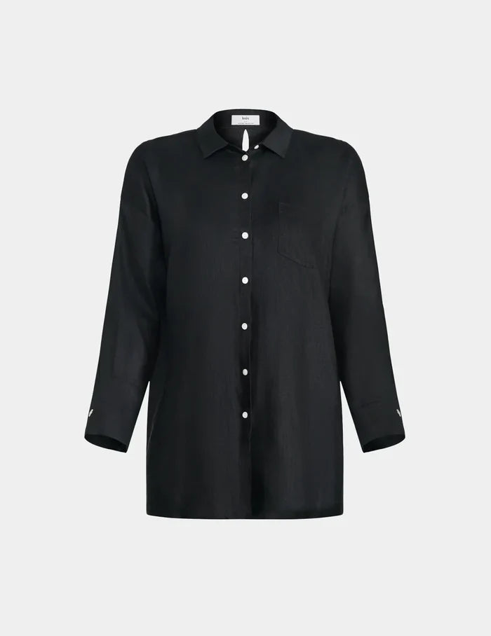 | Linen Beach Shirt shown front-facing against a light gray background | Black