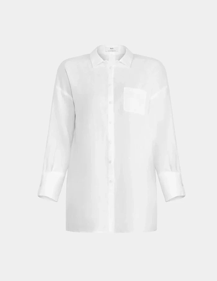 | Linen Beach Shirt shown front-facing against a light gray background | Ivory