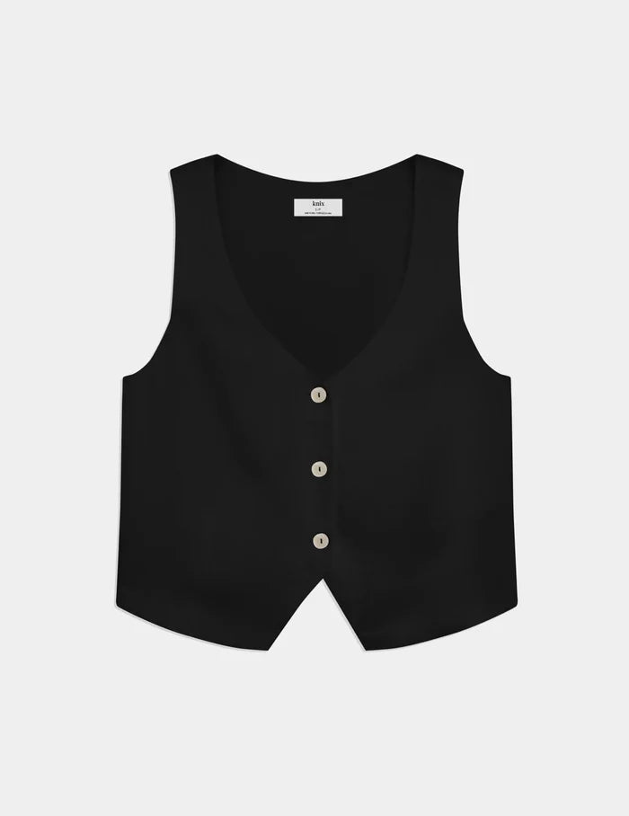 | Linen Poolside Tank shown front-facing against a light gray background | Black