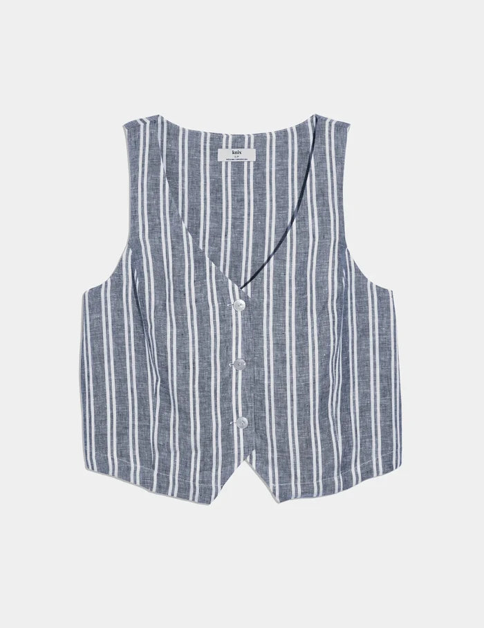 | Linen Poolside Tank shown front-facing against a light gray background | Blue/White Stripe