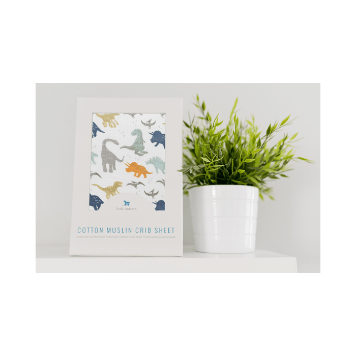 Little Unicorn Muslin Fitted Cot Sheet - Animals - Dino Friends