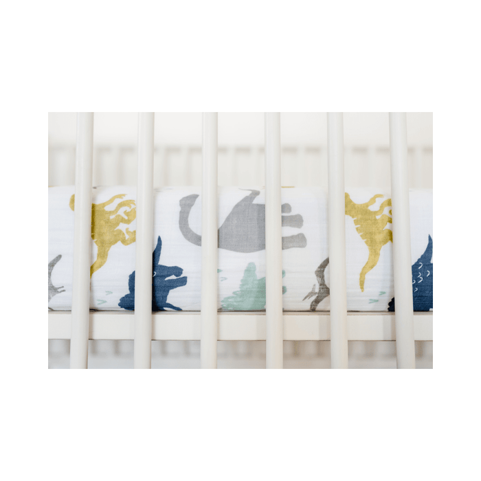 Little Unicorn Muslin Fitted Cot Sheet - Animals - Dino Friends