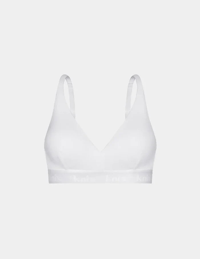 | Front view of model highlighting the coverage and fit | White
