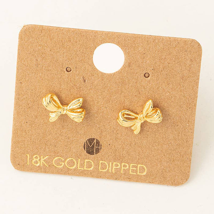these dainty bow post earrings are 18 karat gold dipped by Must Have