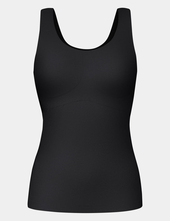 | LuxeLift Scoop Neck Tank shown front-facing against a light gray background | Black