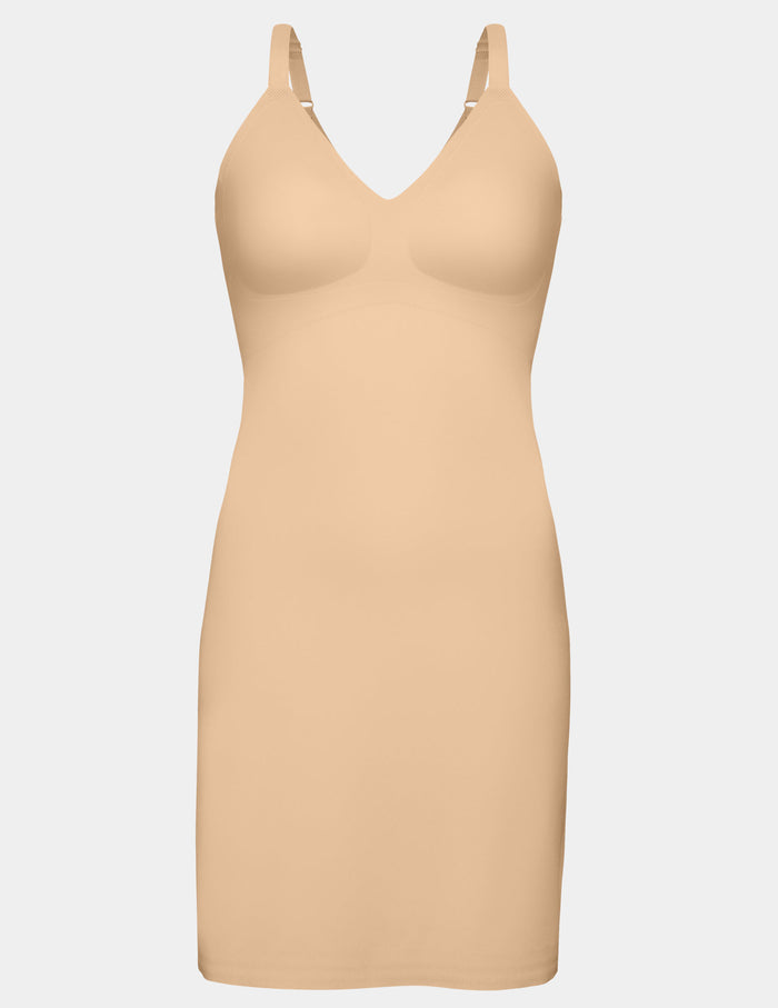 | LuxeLift Slip shown front-facing against a light gray background | Warm Sand