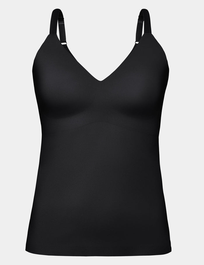 | LuxeLift V-Neck Tank shown front-facing against a light gray background | Black