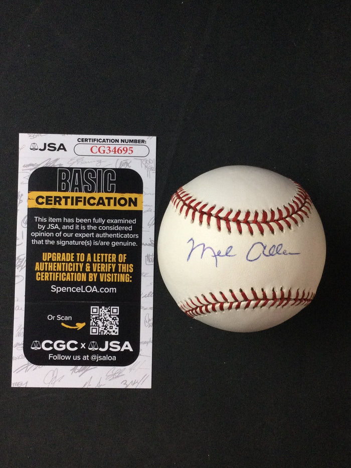 Mel Allen SIGNED Baseball The Voice of the New York Yankees HOF JSA Certified