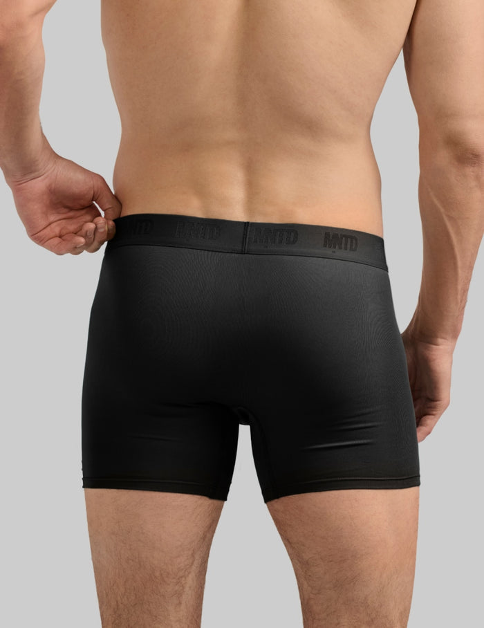 | Back view of model wearing the Men's ActivTemp™ Boxer Brief 5" highlighting the coverage and fit | Black