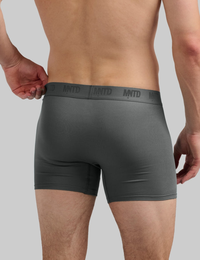 | Back view of model wearing the Men's ActivTemp™ Boxer Brief 5" highlighting the coverage and fit | Pewter
