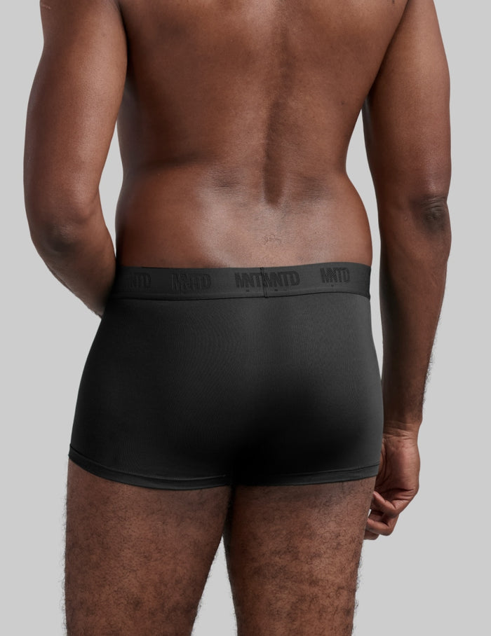 | Back view of model wearing the Men's ActivTemp™ Trunk 3" highlighting the coverage and fit | Black