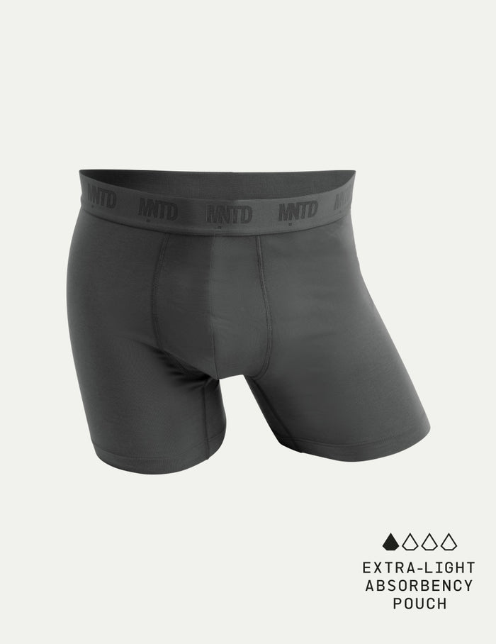 | Men's Best Damn™ Cotton Modal Boxer Brief 5" shown front-facing against a light gray background | Pewter