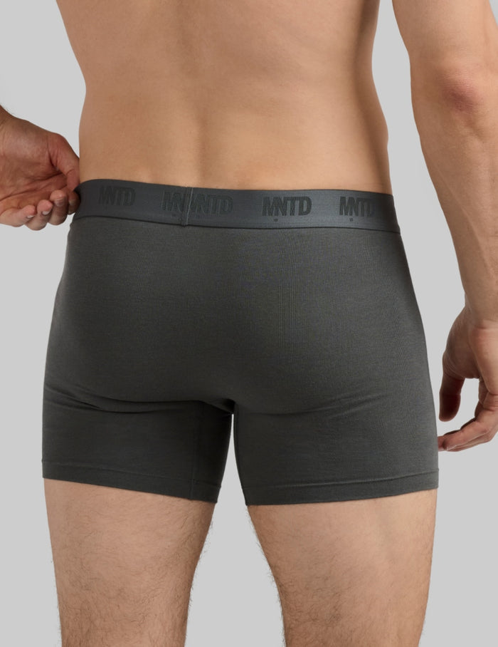 | Back view of model wearing the Men's Best Damn™ Cotton Modal Boxer Brief 5" highlighting the coverage and fit | Pewter
